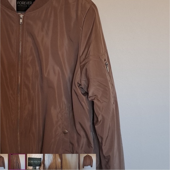 Forever 21 Light Brown Satin Bomber Jacket 2X - Picture 6 of 6